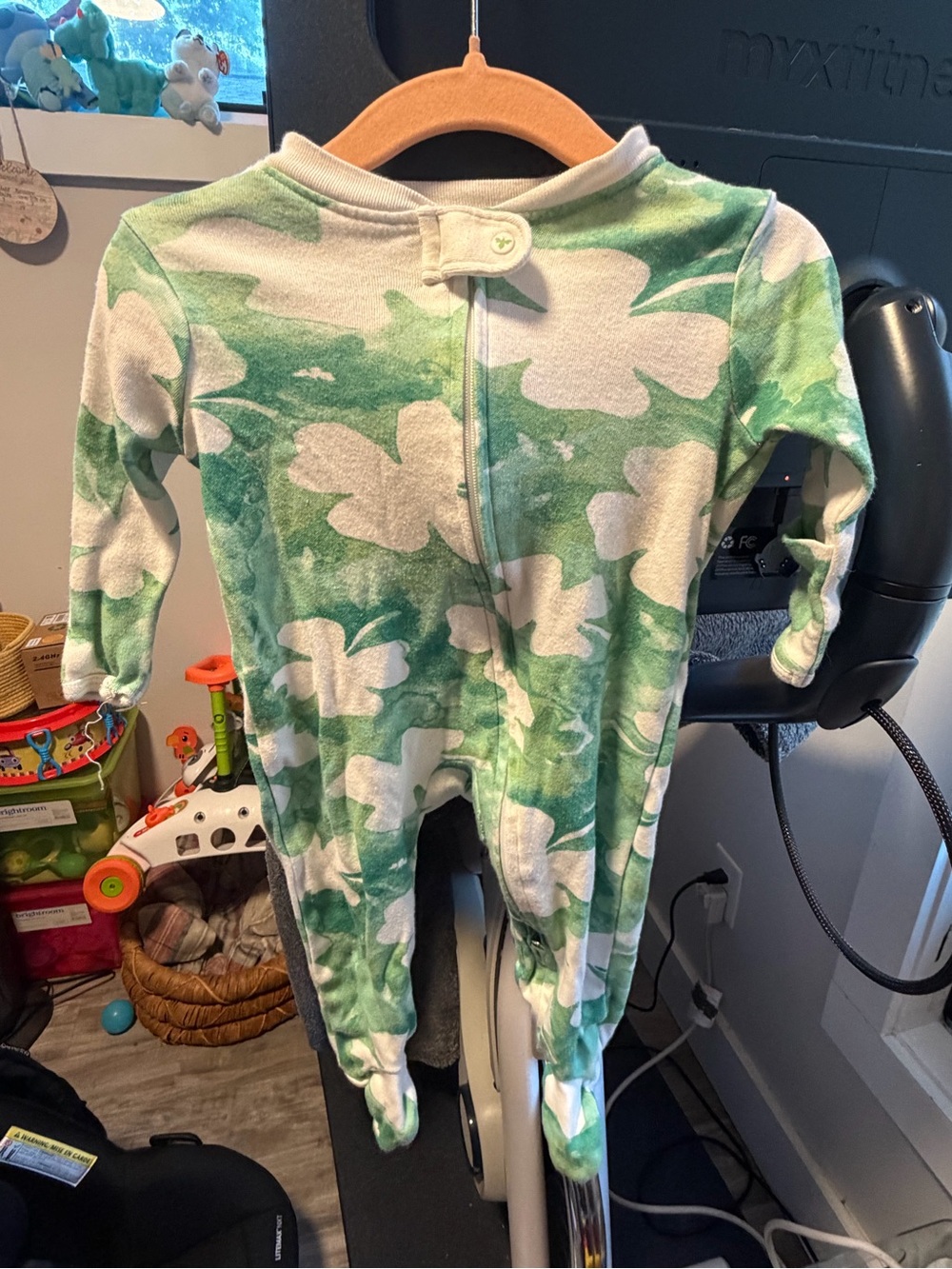 Burt's Bees Green and White Floral Footed One-Piece